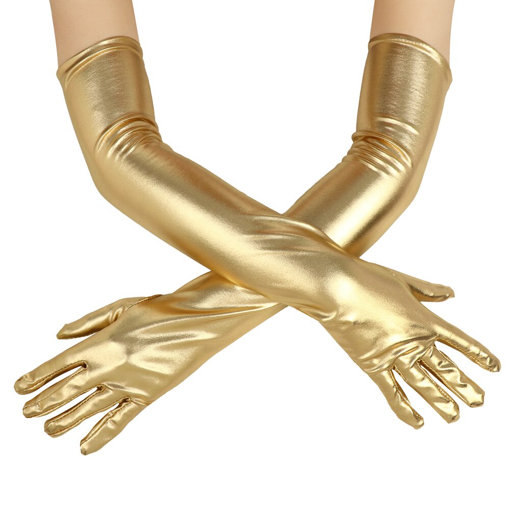 Gant Long en cuir Sexy, brillant, Punk Rock Hip Hop mitaines, Jazz Disco gants lumineux, Bar Cosplay Costumes accessoires 1 pièce: gold