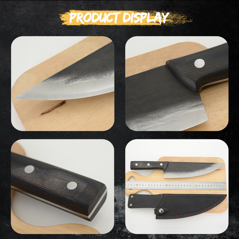 Xyj 8 '' køkken kokke knive håndlavede smedet fuld tang højkulstof beklædt stål slagter kløver kød santoku kniv skedebetræk