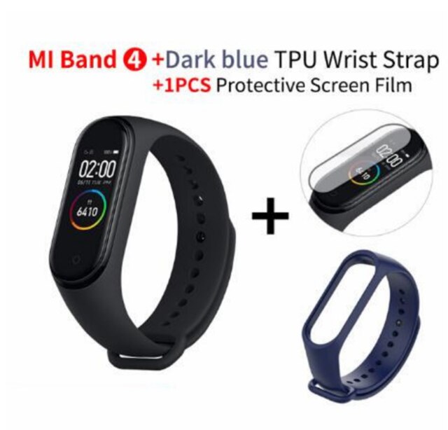 In Stock Original Xiaomi Mi Band 4 Smart Miband 3 Color Screen Bracelet Heart Rate Fitness Music Bluetooth 50M Waterproof Band4: darkblue strap film