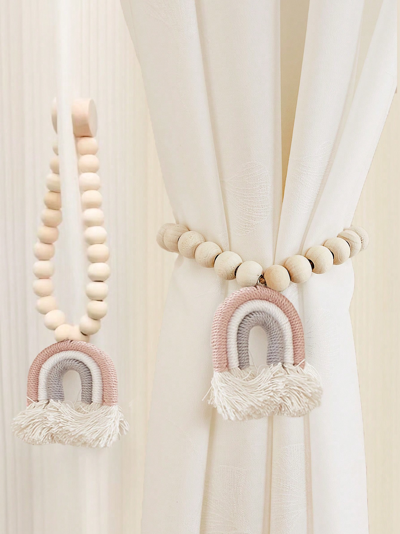 Magnetische regenbooggordijnen Magnetische sluiting Houten kralensteun Gordijndecoratie Toepasselijke gordijnen Slaapkamer Keukengordijnen: Rood