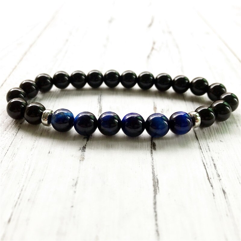 8mm zwarte onyx & blauwe tijgersteen pols mala armband yoga mala armband blijf kalm en ontspannen het beste voor mannen