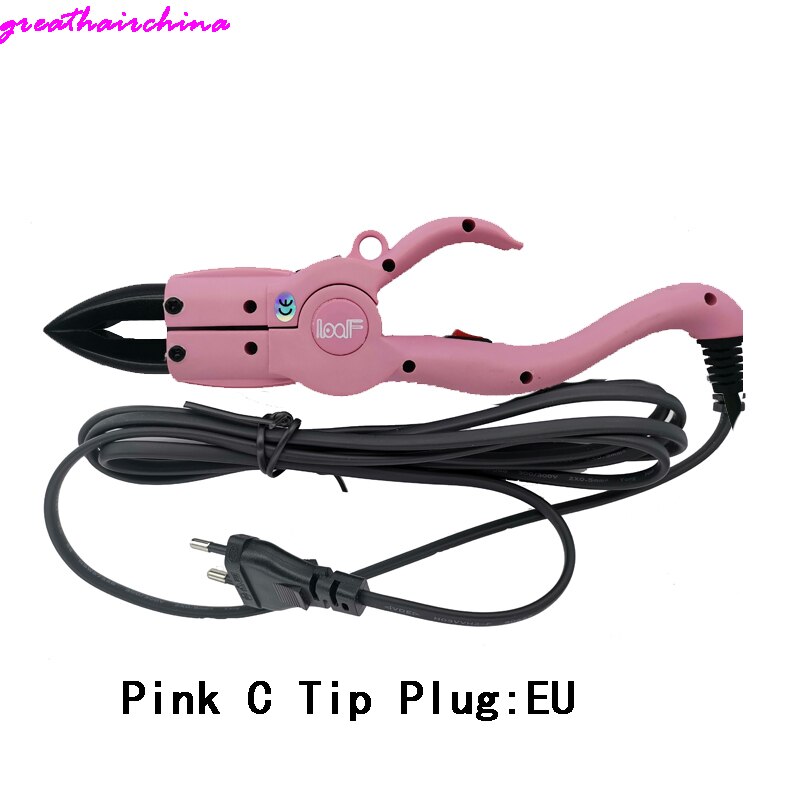 1Pcs Factory Outlet Temperatuur Constante Vlakke Plaat Fusion Heat Iron Hair Extension Keratine Bonding Gereedschap + Geïsoleerde Vingers: Pink  EU  plug  C