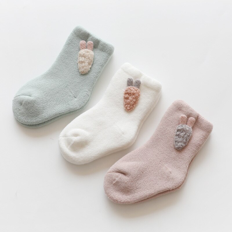 3 Paren/partij 0 Tot 24M Herfst Winter Warm Baby Sokken Super Dikke Badstof Sokken Voor Pasgeborenen Zuigelingen Girs Leuke animal Kids Sokken Jongens: Radish / 12 to 24M