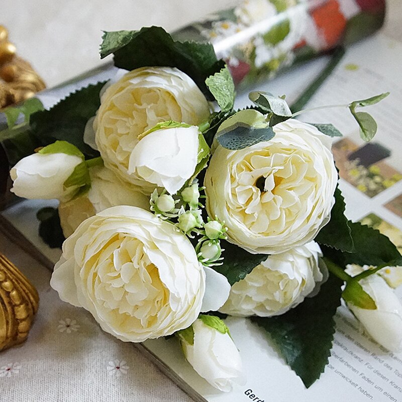 roze grote pioen kunstbloemen elegante mooie zijden nep bloemen blossom pioenen bruiloft home party decoratie blad: 1
