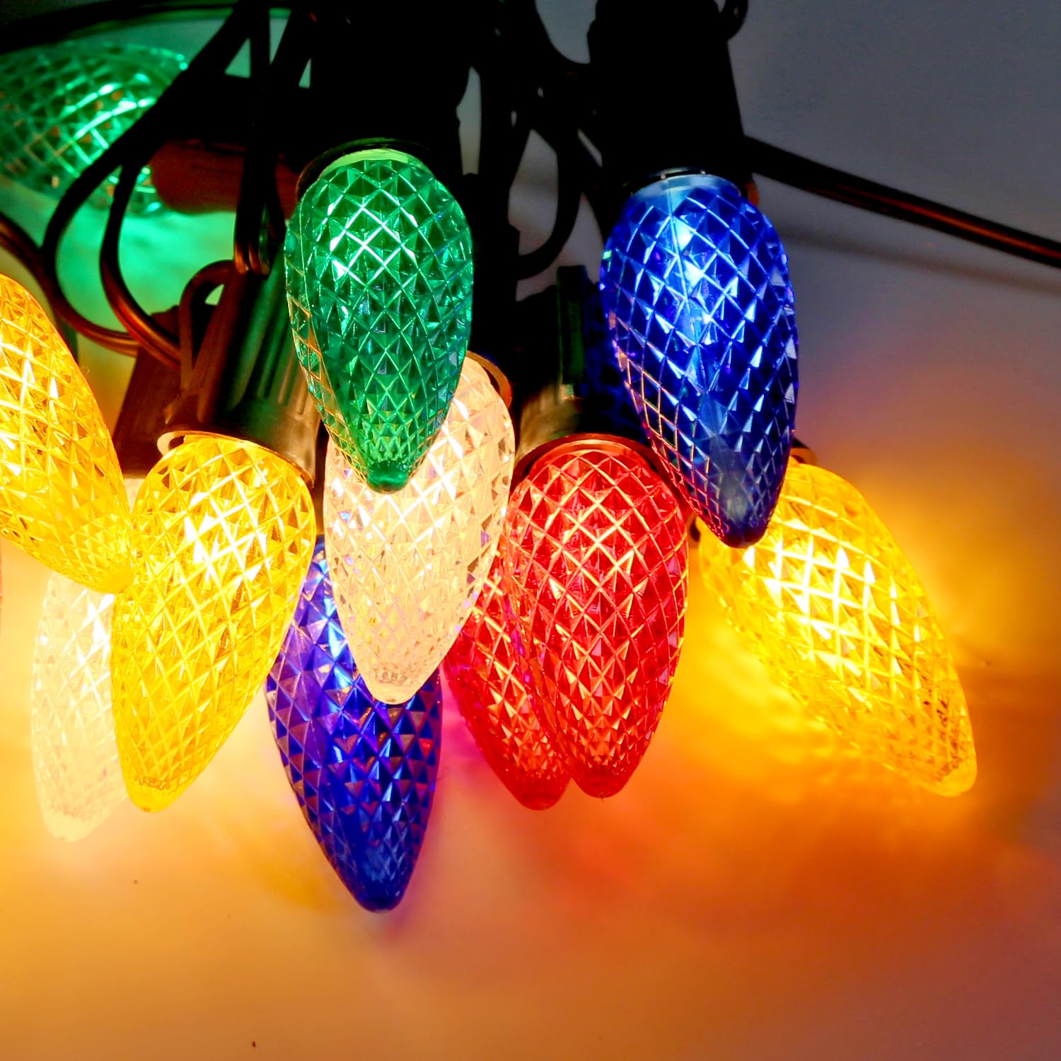 50ft c7 brudsikre lyskæder, rgb, dæmpbare, facetslebne jordbær-led-pærer, der kan tilsluttes, udendørs lyskæde, festdekoration: Blå / 0.5w / Eu-stik