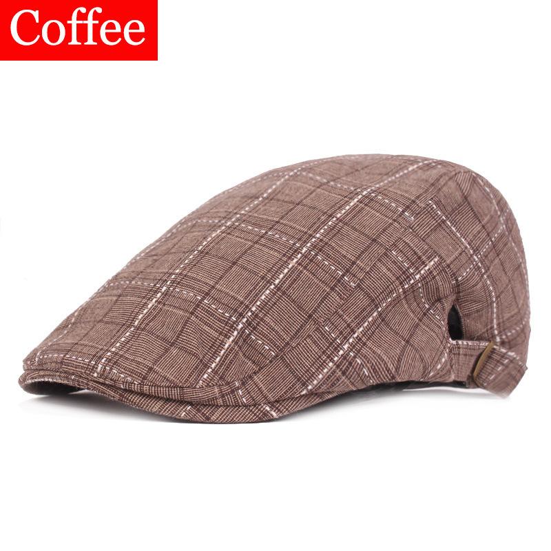 RoxCober Plaid vintage Berets cap for women men Cotton Flat Cap chapeau Newsboy Caps Ivy Cap Gatsby Hat peaky blinder hats 155: Coffee