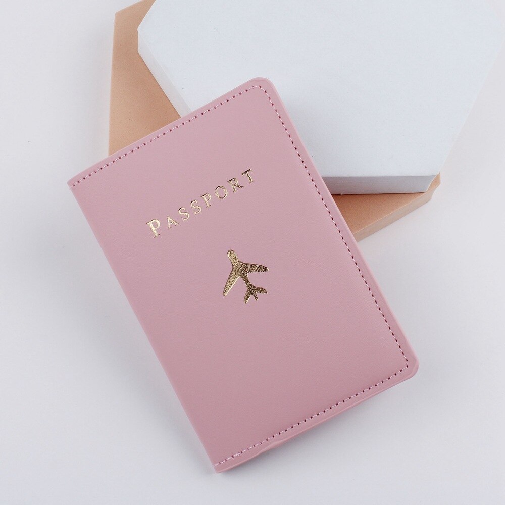 PU Leather Passport Cover Simple Letter Women Men Travel Wedding Passport Cover Holder Wedding: Roze