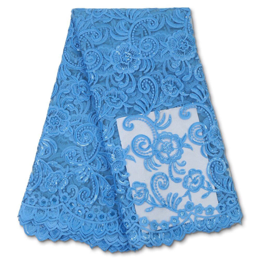 Nigeriaanse Pailletten Kant Stof Frans Kant Stof Geborduurde Bridal Afrikaanse Kant Stof Voor Bruiloft YA3782B-3