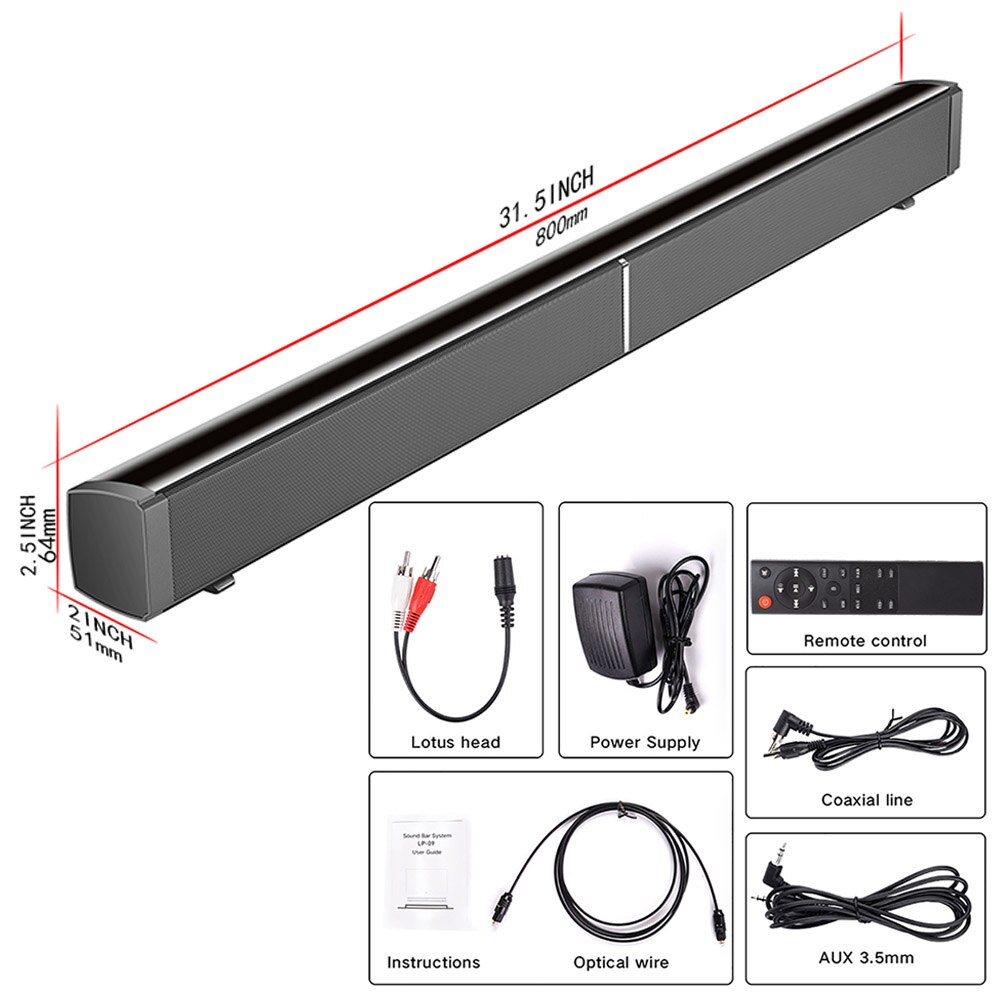 Wireless Bluetooth 5.0 Speaker Subwoof 40W Sound Bar 3D Home TV Wall-Mounted Theater Soundbar Sound Amplifier Remote Control