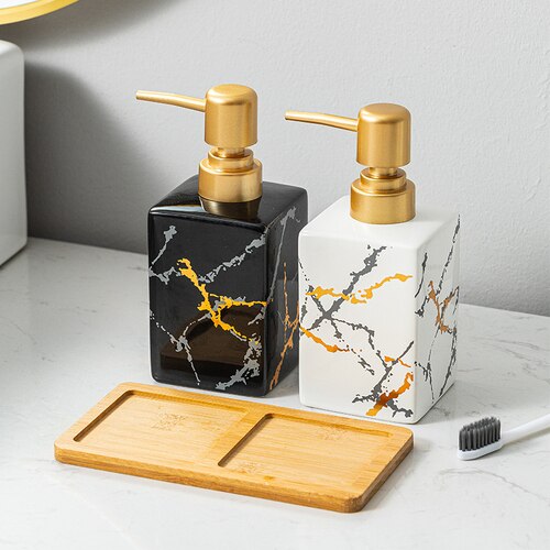 European Marble Pattern Ceramic Hand Soap Bottle Luxury Black and White Shampoo Shower Gel Dispenser Bottle Bathroom Accessories: E