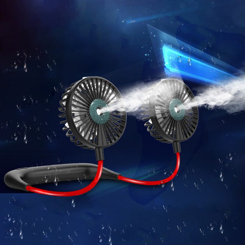 Ventilador de cuello colgante perezoso de , vaporizador de aire portátil ajustable, carga USB, ventilador de pulverización de agua de refrigeración
