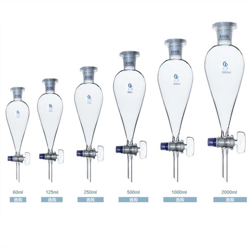 24/29 &19/26High Borosilicate Glass Pear Shaped Pyriform Separatory Funnel with glass Standard Taper Stopper Lab Supplies