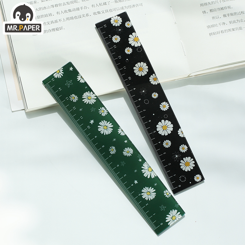 Mr.papir 4 designs 15cm blomster akryl farve lineal multifunktionel diy papirvarer tegning lige studerende kontor til børneskole