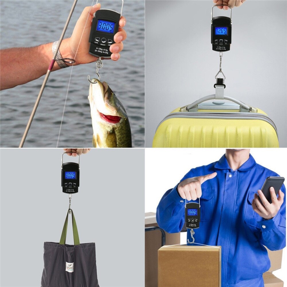 Báscula electrónica con gancho colgante, balanza Digital LCD para equipaje de pez, para viaje