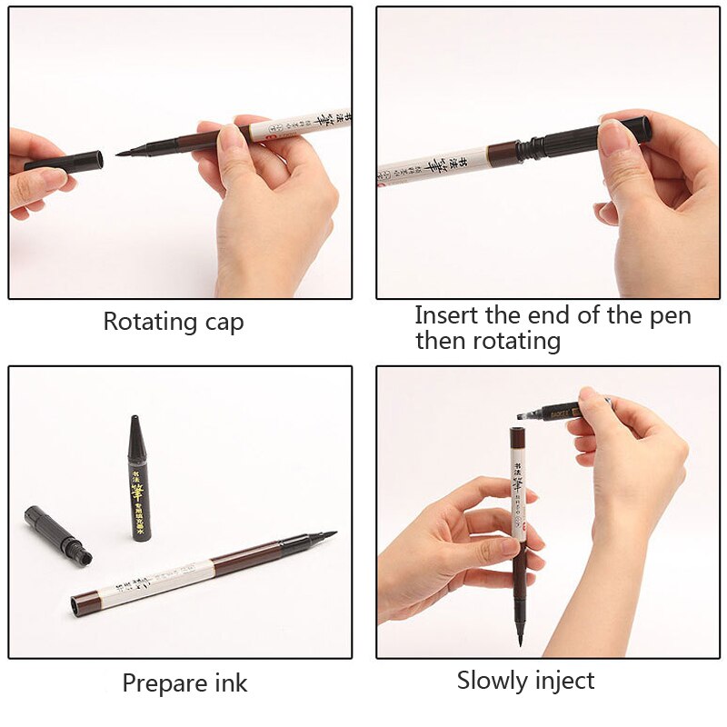 Baoke 3pcs/Lot Chinese Calligraphy Brush Pen Soft Fiber Tip Circulating Ink Caligrafia Paint Brush for Classical Landscape