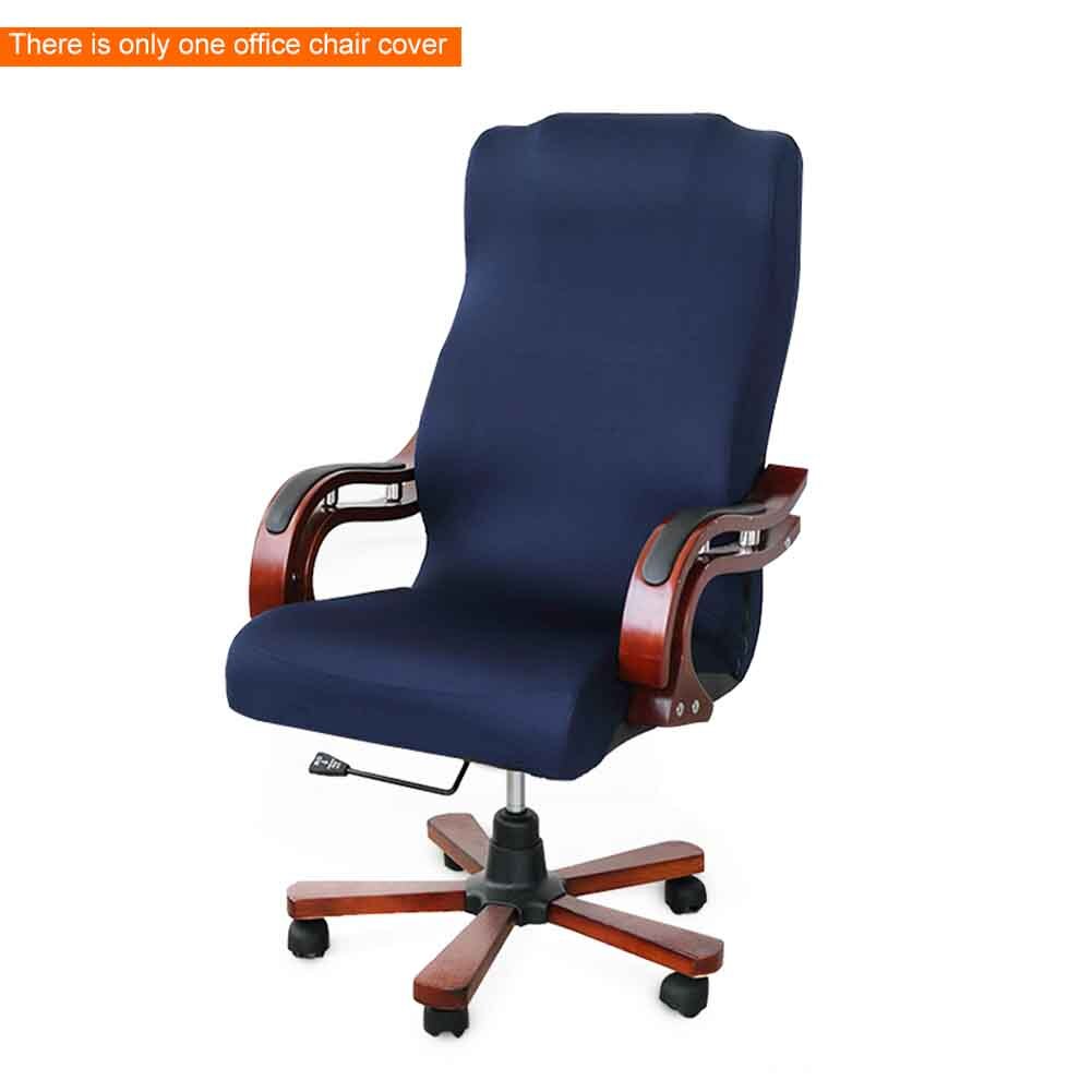 Computer Seat Solid Color Stretch Office Chair Cover Furniture Protector Living Room High Back Washable Modern Simplism: Navy Blue / S