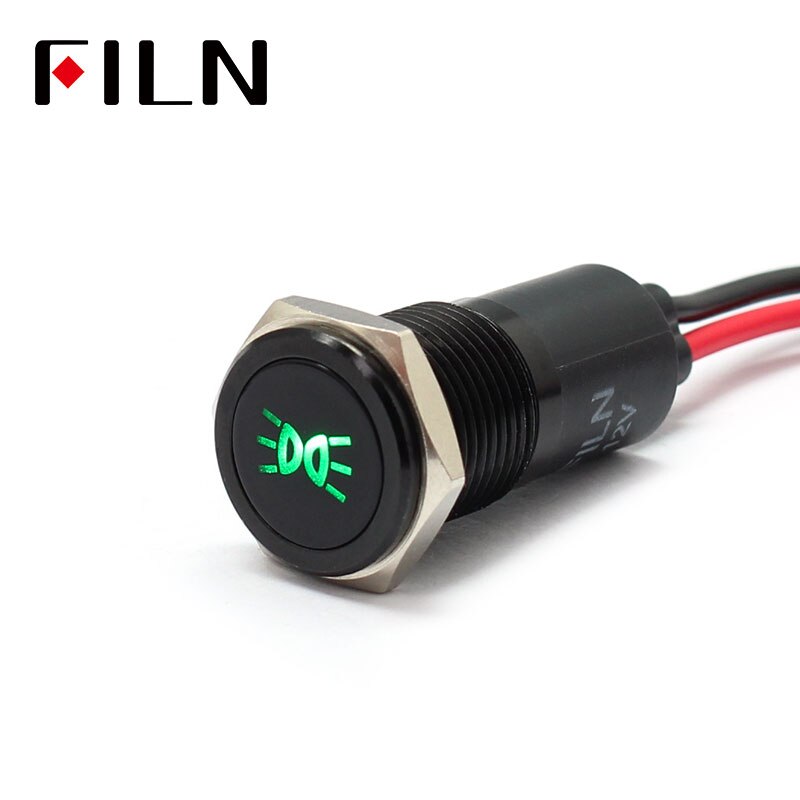 Filn 14mm bil instrumentbräda bredd lampa symbol led röd gul vit blå grön 12v led svart skal indikatorlampa med 20cm kabel