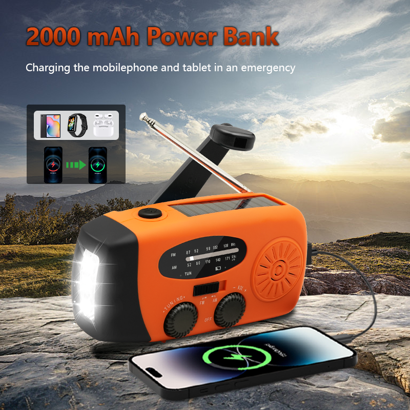 AM/FM/NOAA Awaryjne radio pogodowe z korbą ręczną Solarny radio pogodowe Przenośny power bank z baterią słoneczną do ładowania