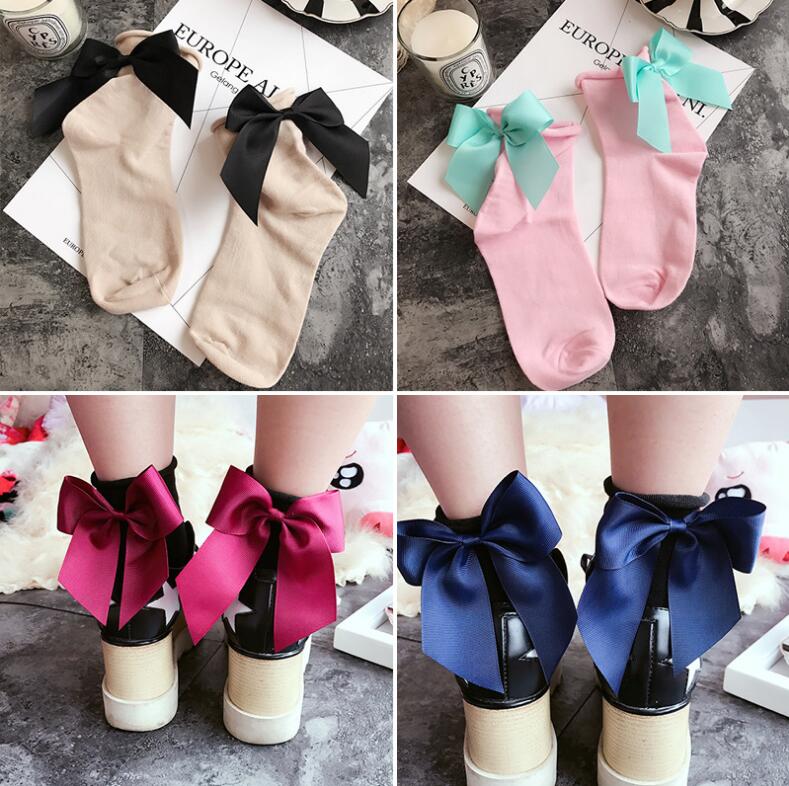 De calcetines de lazo Streetwear mujeres corta de calcetines de Color caramelo Pantalón corto con contraste de Color Sockings señoras Bowknot Sox 1 pares/2 uds