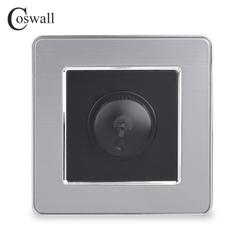 Coswall lampe dimmer scr regulator kun for led lys rustfritt stål panel vegglys bryter 16a 15 ~ 300w lysstyrke justerbar