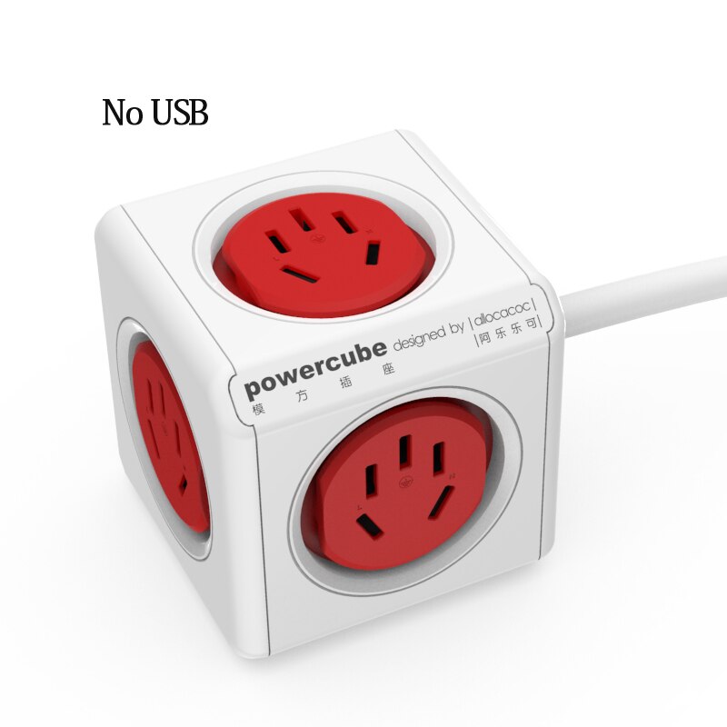 Allocacoc PowerCube Extension Socket - 4 Sockets + 2 USB Ports - 1.5m Cable: Red