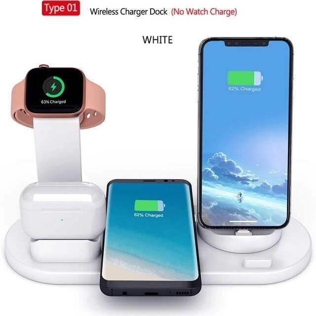 3 in 1 15W Wireless Charger Stand for iPhone 11 X XS XR 8 Qi Quick Charge Dock Station For Apple Watch Series 5/4/3 AirPods Pro: 10W White