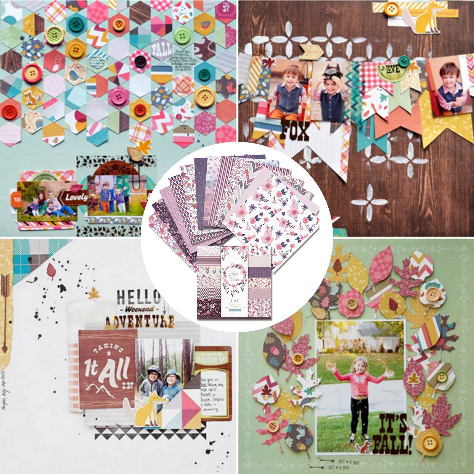 24pcs Small Fresh 6-inch Patterned Paper Romantic Pink Photo Album Scrapbook Background Paper DIY Handmade Greeting Card