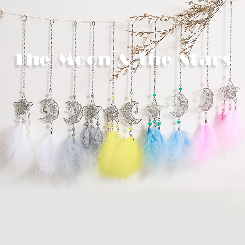 Hueco estrella creativa Luna cazador de sueños de plumas campanas de viento hecho a mano indio colgante para coche y pared hogar niños habitación decoración FDH