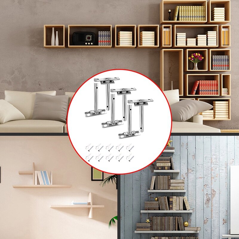 6PCS 3 inch Stainless Steel Floating Brackets Low Profile Shelves Concealable DIY Mount Blind Shelf Support Brackets