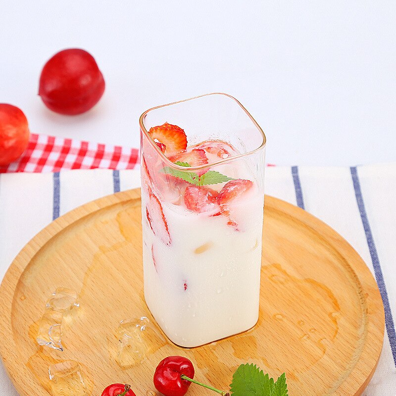 Verre à thé jus de petit déjeuner | Verre carré transparent, verre simple, droit verre à thé, tasse à lait, verres à boire, lulu citron 2 pièces