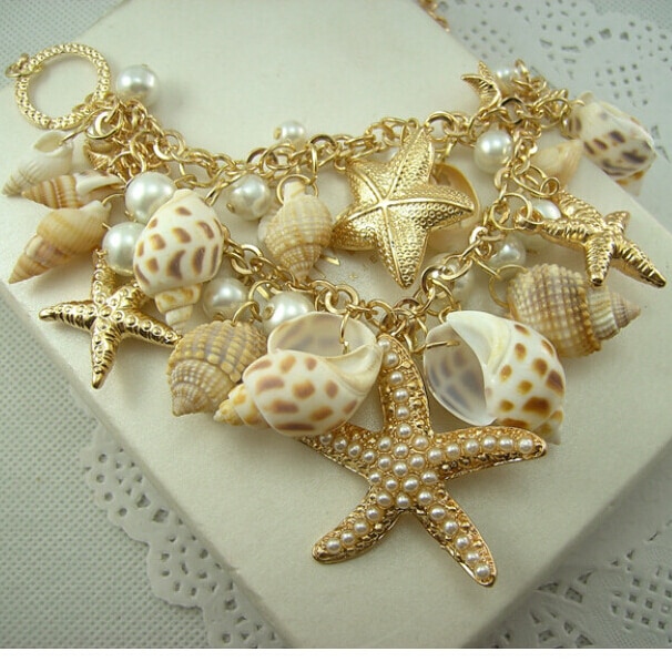 Conch Shell Starfish Simulated pearl Necklace Sweet Sea Star Plated Multitiered Necklaces & Pendants For Women