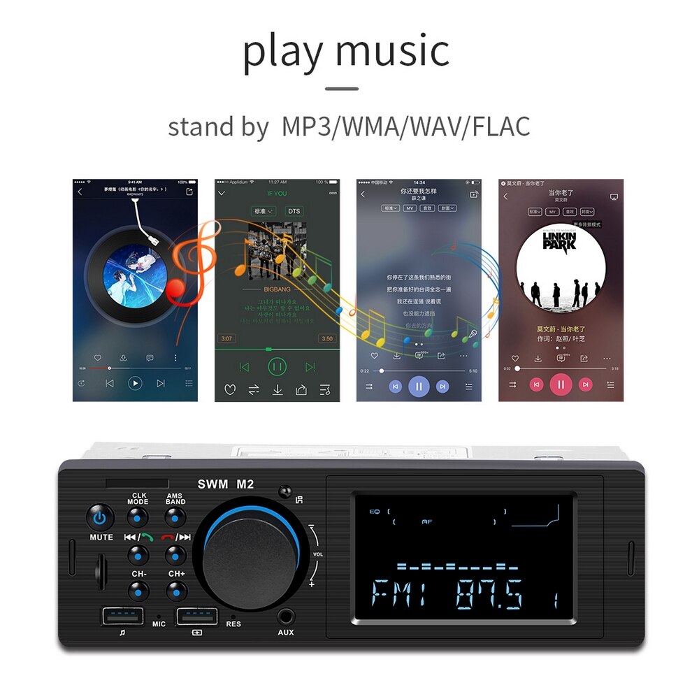 Car MP3 Radio Aux Bluetooth Card Reader Phone Charging Rca Audio Output Bass Automotive Electronic Accessories
