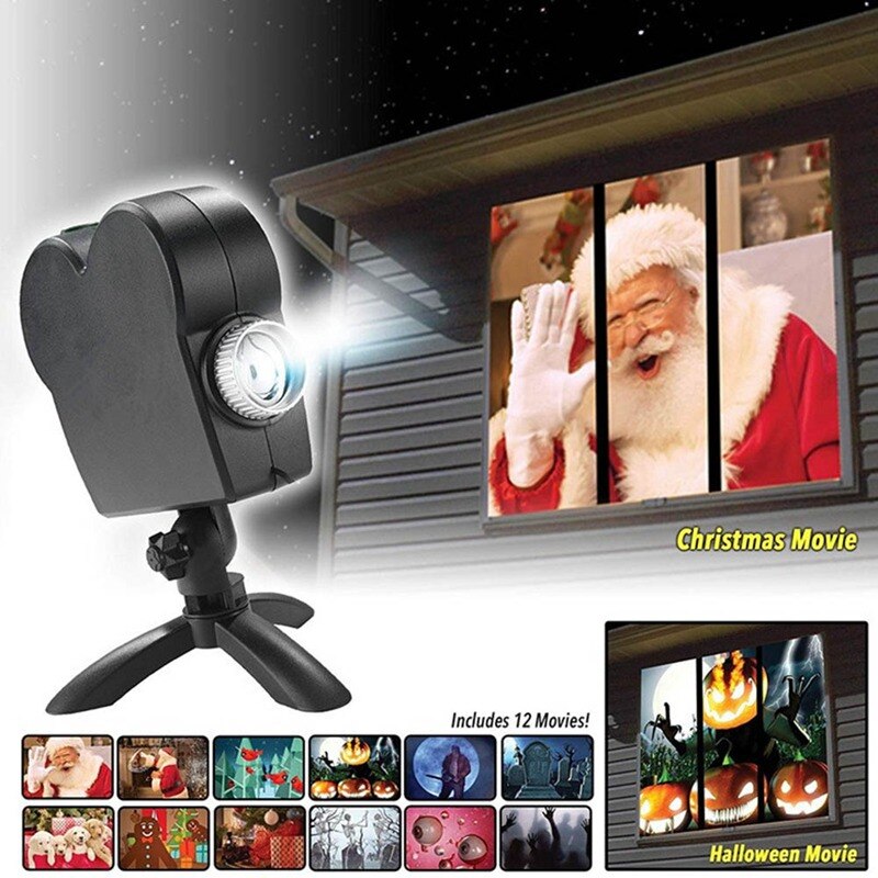 Fenster Anzeige LED Flutlicht Weihnachten Scheinwerfer Projektor Wunderland 12 Filme Projektor Lampe Halloween Party Lichter