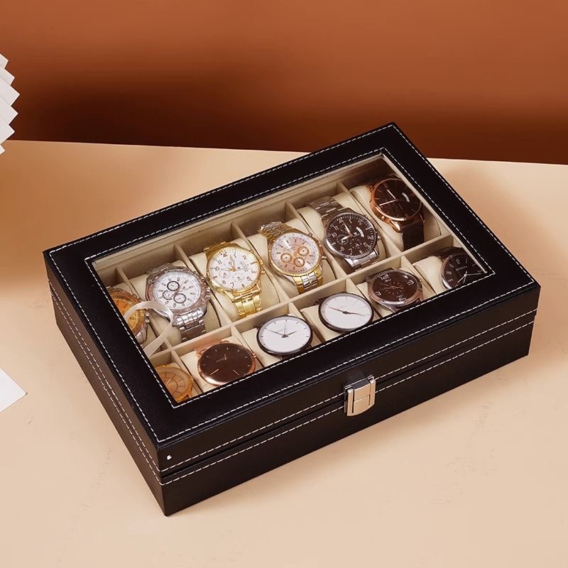 DELESYS 2/3/4/5/6/8/10/12 Slots PU Leather Watch Box Traditional Style Watch Storage Box Watch Case With Lock