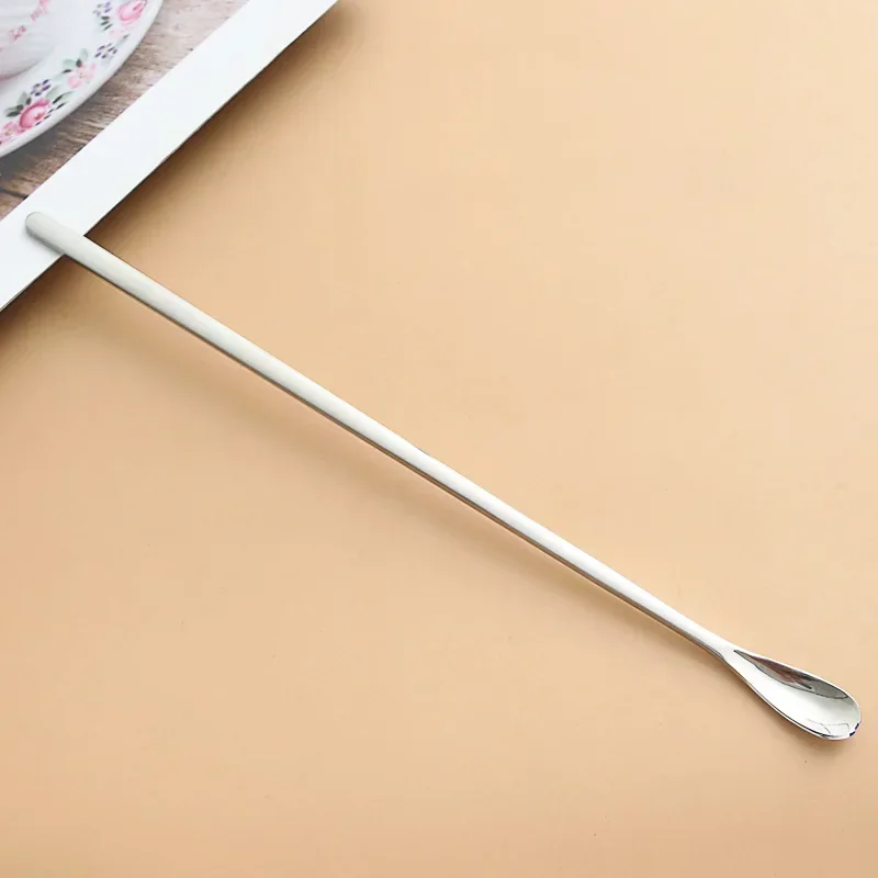 Long Handle Stirring Spoon Stainless Steel Food Grade Coffee Utensil Waterdrop Shape Ice Spoon Honey Cocktail Mixing Bar Tool: Brown / L
