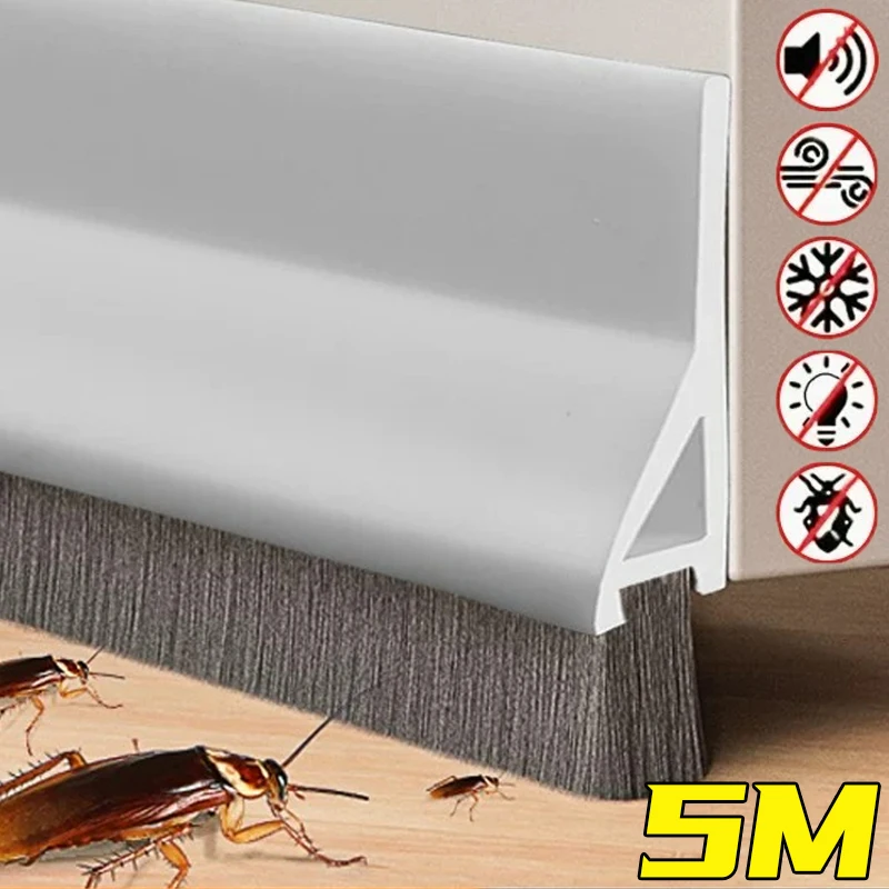 Türdichtungs-Zugluftstopper mit Bürste, reduziert Lärm, Gummi-Tür-fegen-Brise-Blocker, insektensicher, staubdicht, schalldichte Dichtungsstreifen