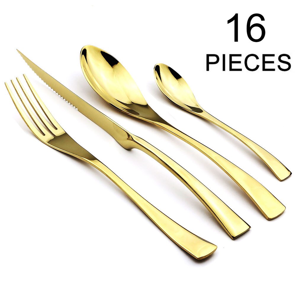 24Pcs Colorful Dinnerware Set Stainless Steel Cutlery Set Kitchen Mirror Gold Tableware Set Knife Fork Spoon Dinner Set