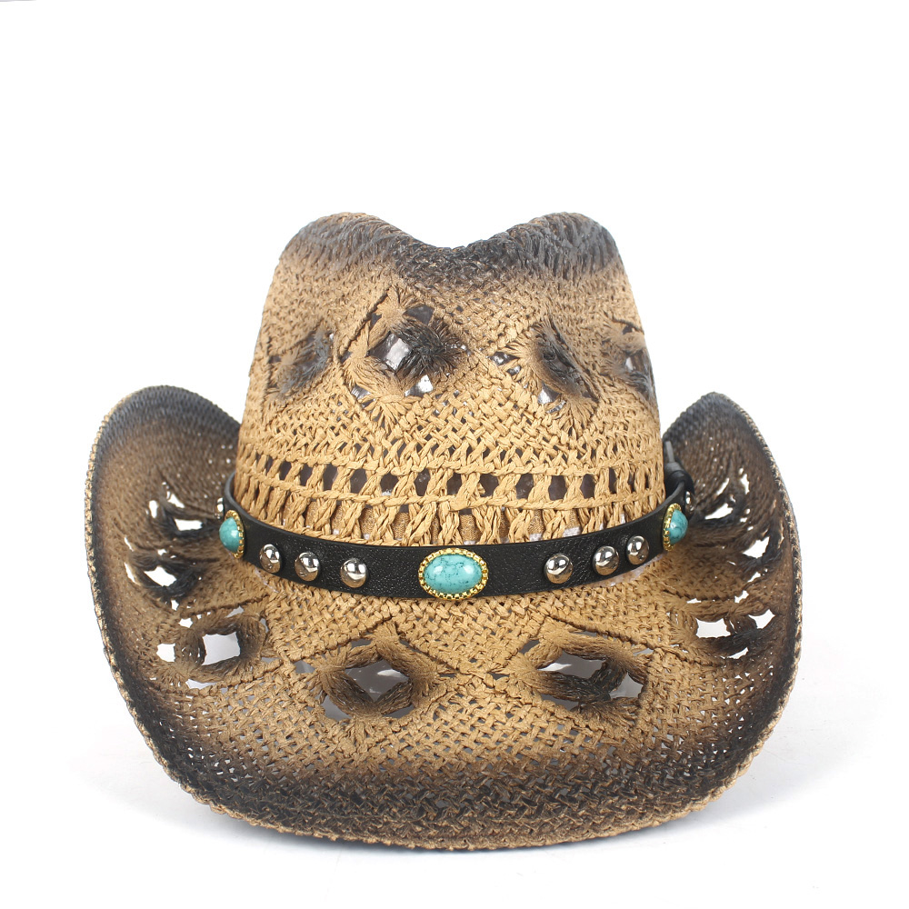 Stroh Hohl Western Cowboy Hut Frauen Männer HandmadeFedora Sombrero Hombre Strand Cowgirl Jazz Sonnenhut Größe 56-58 CM