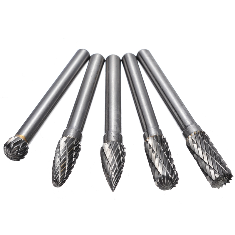 5Pcs Tungsten Carbide Burr 6Mm Shank Rotary Boor Set Elektrische Grinder Accessoires Voor Metaal Graveren Slijpen