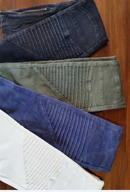 Europa Amerika Moto Biker Jeans Vrouwen Katoen Gewassen Vintage Geplooide Potlood Broek Femme Rits Hoge Elasticiteit Skinny Broek