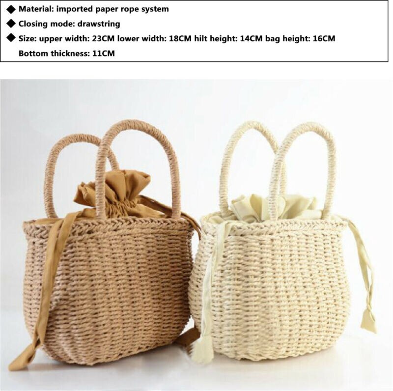 Women Straw Bag Woven Round Rattan Handbag Crossbody Summer Beach Drawstring Bags