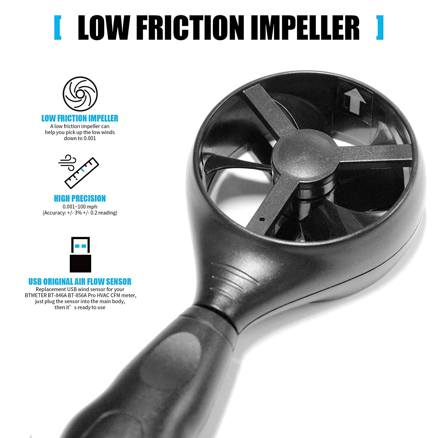 Replacement Wind Sensor Wand for BTMETER BT-856A BT-846A Pro HVAC Anemometer - (Sensor Vane ONLY, Anemometer NOT Included)