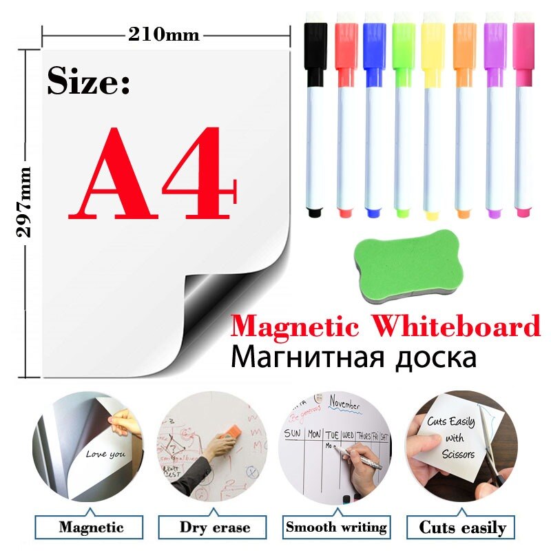 Magnetisch whiteboard  a4 zacht magnetisch bord droog uitwisbaar teken- en opnamebord voor koelkast koelkast met gratis