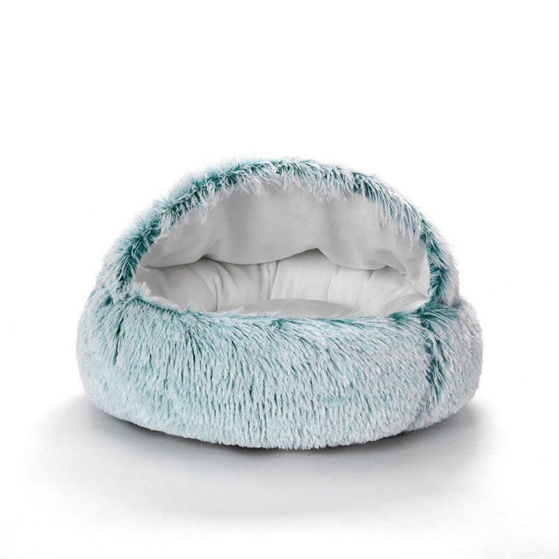Warm Hond Kat Bed Ronde Lange Pluche Kat Huis Cave Pet Kitten Kussen Mand Sleepping Mat Voor Katten kleine Hond Chihuahua Nest: BLUE / 40CM