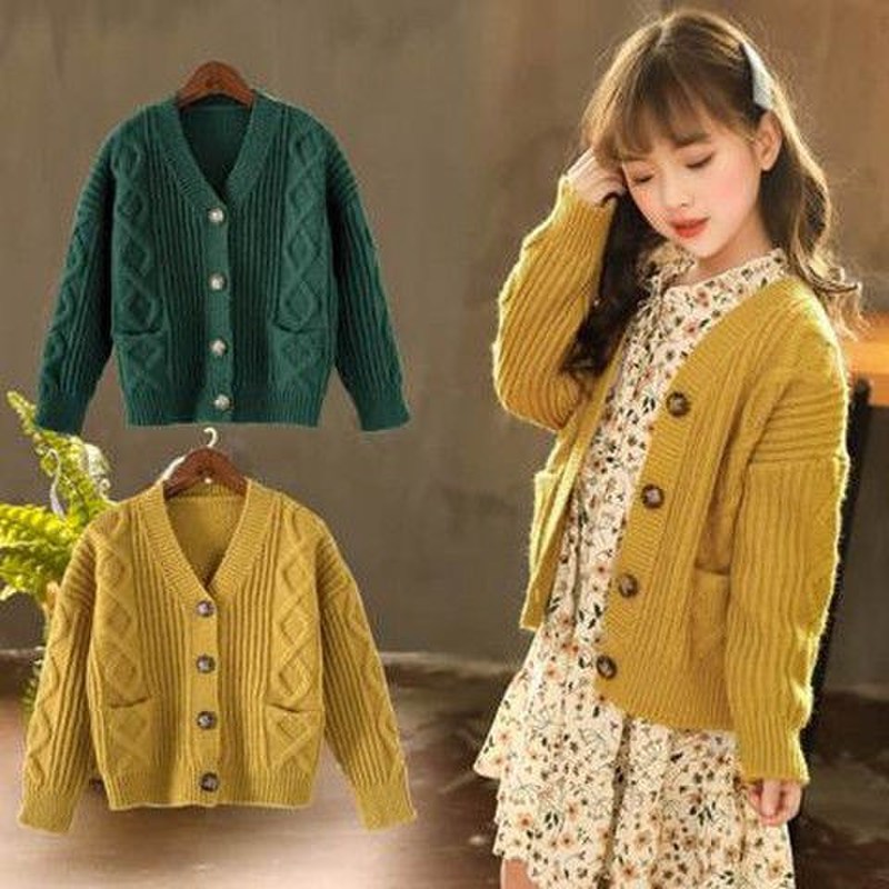 Suéter infantil liso outono inverno, casaco de lã tricotado para meninas roupas cor amarelo para crianças