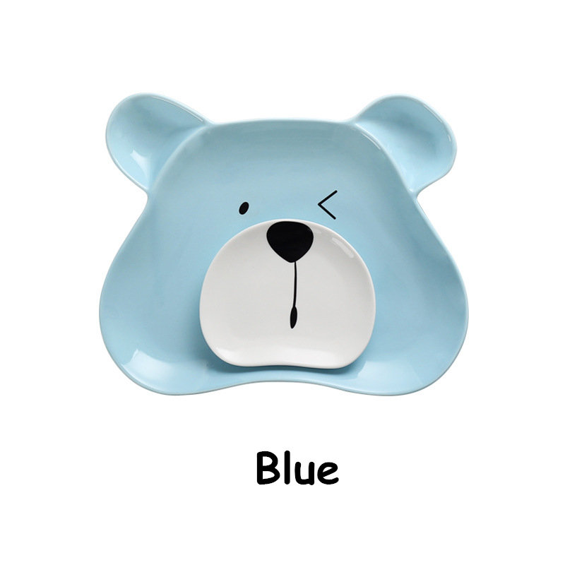 Cerámica Ceative de dibujos animados plato de Sushi lindo niños oso forma plana plato ensalada cena bandeja grande pequeña salsa platos 2 unid/set: Blue