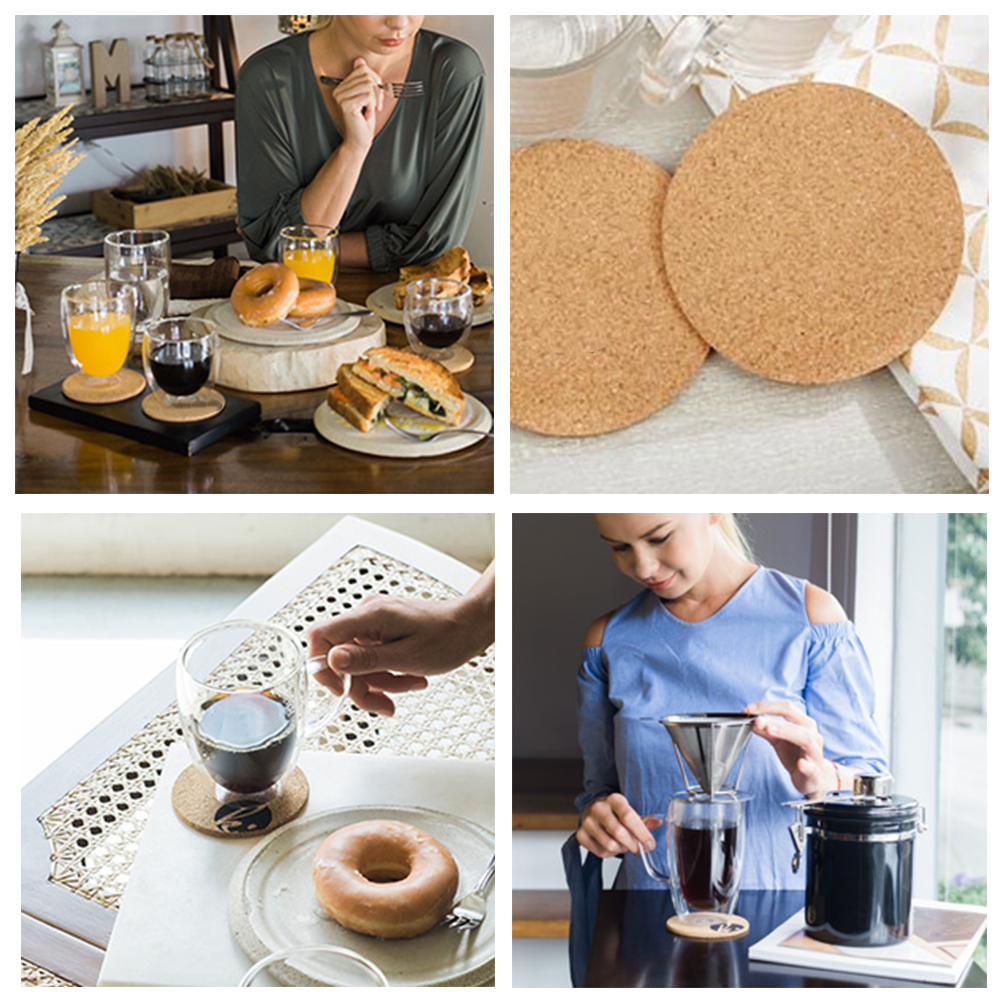 Posavasos de corcho grabado para café, lindo gato, taza de café, soporte para bebidas para cocina, estera de madera Natural, vajilla, posavasos redondo para bebidas