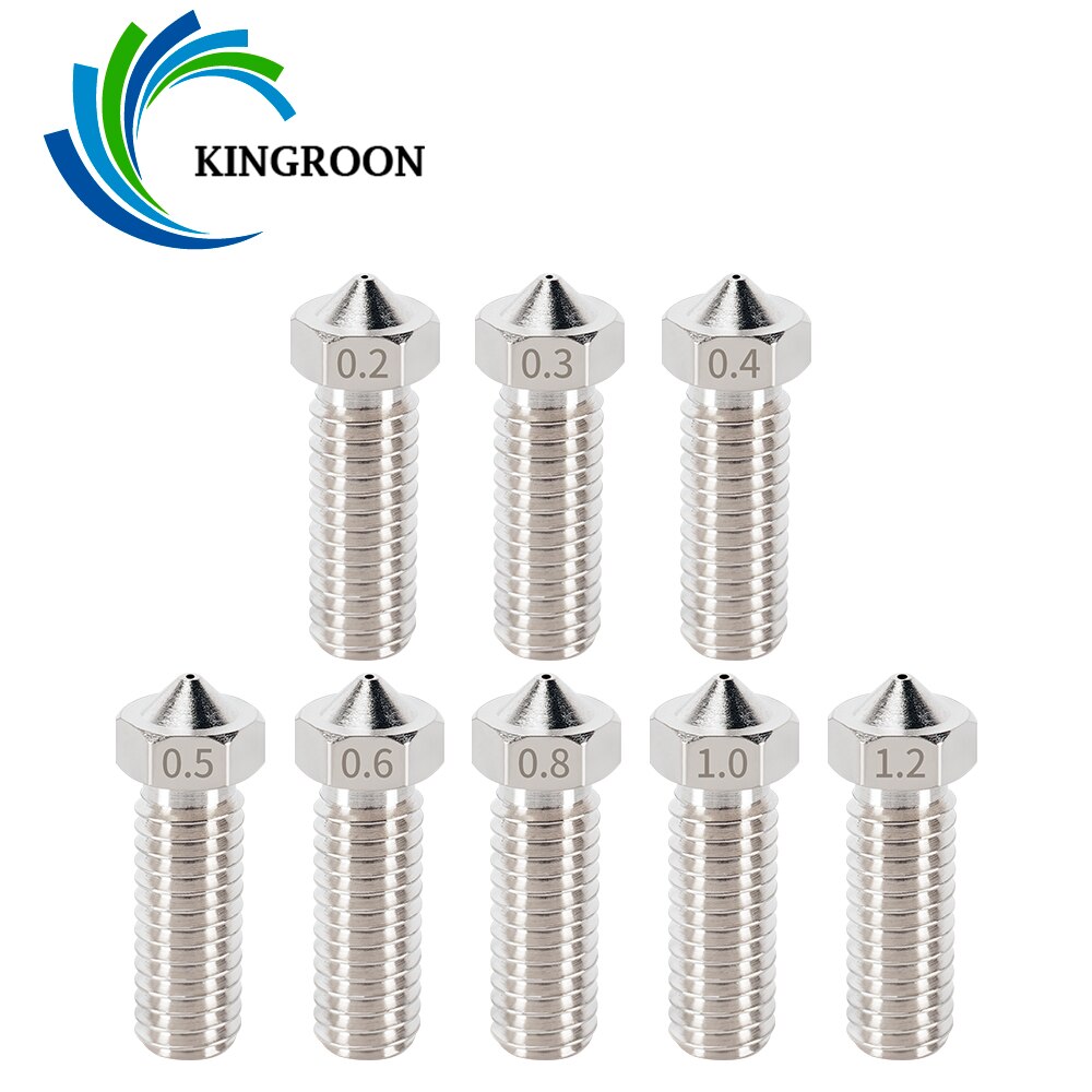KINGROON 2 sztuk E3D wulkan dysze ze stali nierdzewnej mosiądz M6 gwint 3D drukarki dysza Hotend 0.2mm-1.2mm dla 1.75mm żarnika