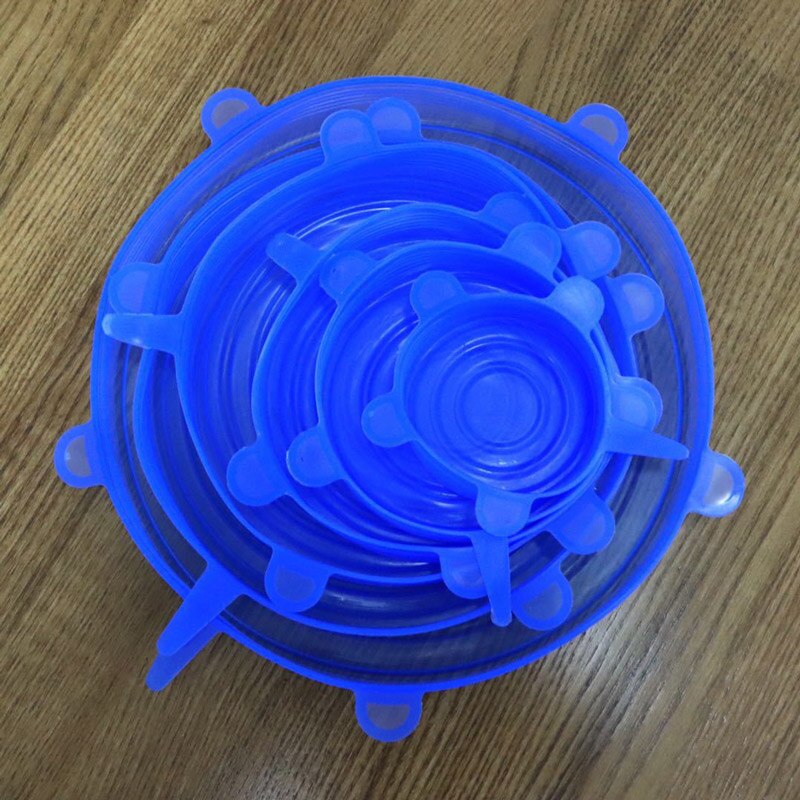 6pc silicone couvercle extensible réutilisable universel silicone bol pot couvercle conservation des aliments couvercle cuisson silicone couvercle accessoires de cuisine: 110g blue 6pcs