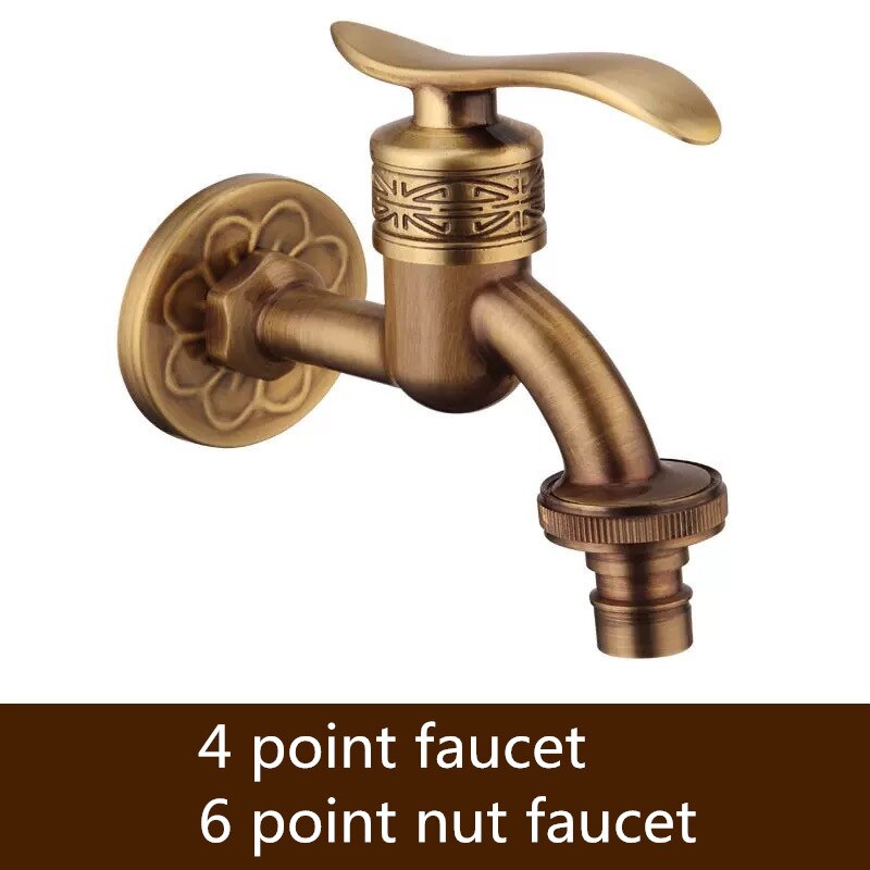 Bathroom Bibcock Antique Brass Carved Pattern Wall Mount Single Cold Retro Taps Outdoor Garden Washing Machine Mop Toilet Faucet: D-01